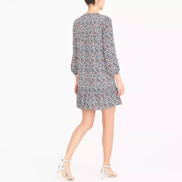 J. Crew Relaxed Printed Ruffled Casual Dress Fiery Sunset Ditsy Floral Size M - Picture 2 of 16